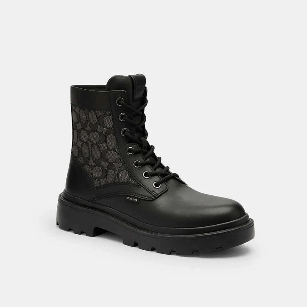 Coach Royce Sig Black Monogram Combat Boots - Picture 5 of 16